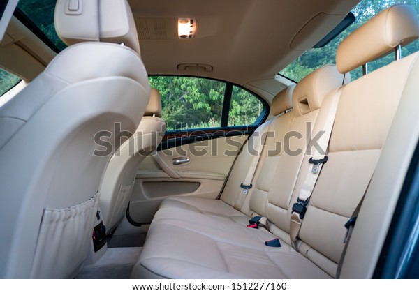 Cluj-Napoca, Cluj/Romania-09.14.2019-Leather\
upholstery is created in a luxurious and well-maintained BMW 5\
Series from 2008