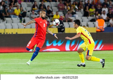 CLUJ-NAPOCA, ROMANIA - 13 JUNE 2017: Chile's Arturo Vidal (R) In Action During The Romania Vs Chile Friendly, Cluj-Napoca, Romania - 13 June 2017