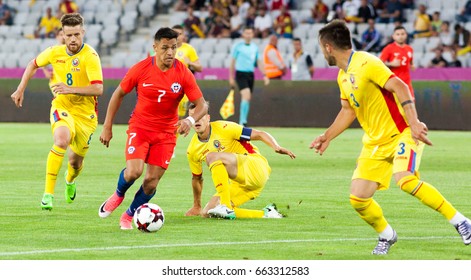 CLUJ-NAPOCA, ROMANIA - 13 JUNE 2017: Chile's Alexis Sanchez (L) of Romania during the Romania vs Chile friendly, Cluj-Napoca, Romania - 13 June 2017