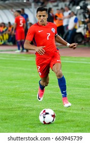 CLUJ-NAPOCA, ROMANIA - 13 JUNE 2017:Chile's Alexis Sanchez in action during the Romania vs Chile friendly, Cluj-Napoca, Romania - 13 June 2017