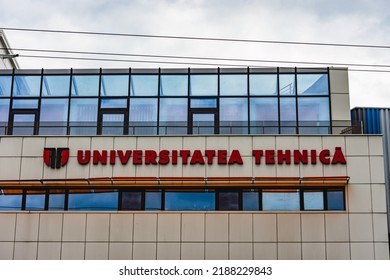 Cluj-Napoca, Romania - JUN 06, 2021: Modern Technical University (Universitatea Tehnica) College Building Exterior With Logo Or Banner At The Main Entrance