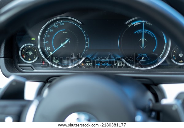 Cluj-Napoca,Cluj-Romania-06.06.2022-The digital\
instrument cluster makes it possible to present a wide variety of\
information to the driver that is adapted dynamically to suit the\
current driving\
mode