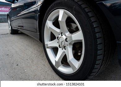 Cluj-Napoca,Cluj/Romania-09.04.2019-Summer tires in good condition, minimum wear, mounted on some alloy wheels, special model, on a Mercedes C Class, W203 Avantgarde package