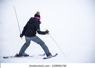 Clumsy Amateur Skier From Back