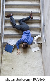 Clumsy Business Man Falling Down Stairs.