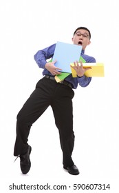 Clumsy Businessman Carrying Folders