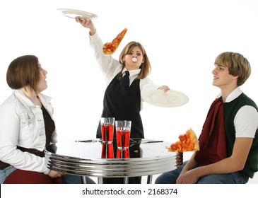 Clumsy Waitress Sends Customer's Pizza Flying.