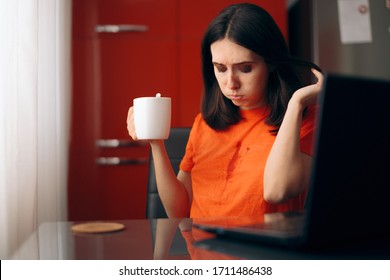 Clumsy Woman Drinking Coffee Staining Her Shirt. Girl spilling a hot beverage on her clothes
