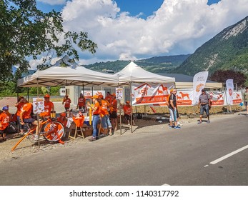 CLUSES, FRANCE - JULY 25, 2018: A Stand For The Protection Of Animals By The Roadside Which The Tour De France Pass En Route To Col De Columbriere On Stage 10 Of Tour De France