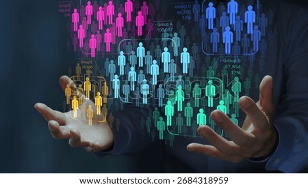 Cluster analysis in marketing and statistical data. Customer segmentation strategy. Marketer analyzing the target market.