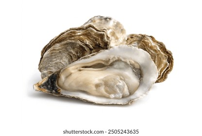 Cluster of Fresh Oysters on Isolated White Background - Powered by Shutterstock