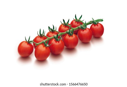 Cluster Of Fresh Red Cherry Tomatoes Isolated On A White Background