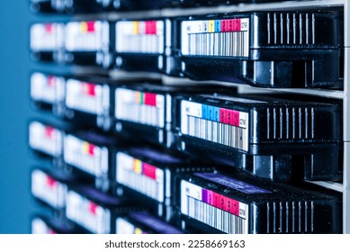 cluster of hard drives inside internet hosting center - Shutterstock ID 2258669163
