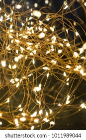 Cluster Of Micro LED String Lights. Shallow Depth Of Field, Out Of Focus Blurred.