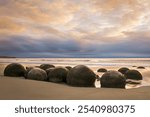 A Cluster of Round Boulders on Koekohe Beach Near Moeraki, New Zealand