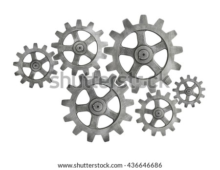 A cluster of silver Cogs on White Background 