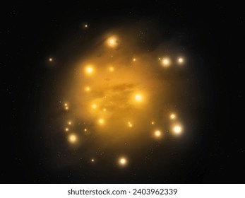 A cluster of stars in a cosmic nebula. Beautiful constellation with interstellar gas. Exploring the depths of the universe. Science background.