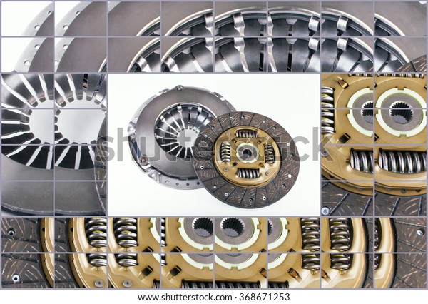 Clutch disc, clutch cover for car on a white
background. Spare parts for
auto