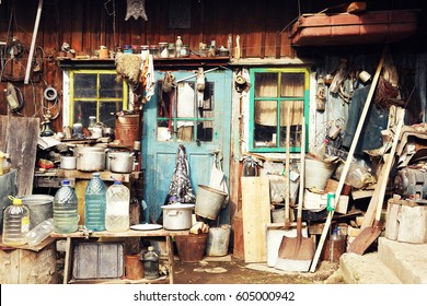 cluttered yard, Bukovina, Chernivtsi region, village Baniliv-Podgorny - Shutterstock ID 605000942