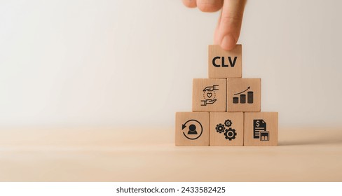 CLV Customer Lifetime Value concept. Increasing CLV marketing strategy planning, optimizing CLV to improve bottom line and create more loyal and valuable customers. Efforts to increase profitability. 