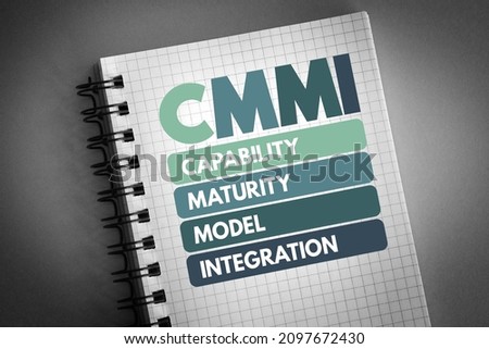 CMMI - Capability Maturity Model Integration is a process level improvement training and appraisal program, acronym concept on notepad