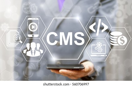 CMS business web computer website administration concept. Content management system SEO network internet technology