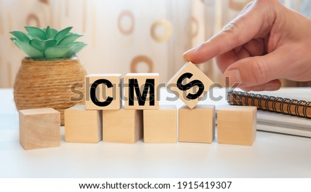 CMS concept. Wooden cubes with the abbreviation CMS Custom Management System