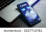 CMS - Content management system concept. Website management cms software for publishing content, seo optimization, administration, user rights settings, site configuration and cms statistics
