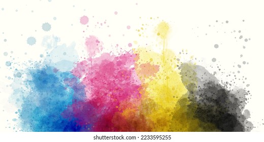 CMYK cyan magenta yellow key paint background color print concept isolated on white - print concept - Shutterstock ID 2233595255