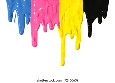 CMYK paint dripping isolated on white