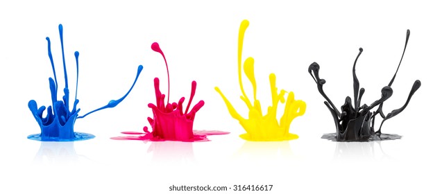 CMYK paint splashing on white background - Shutterstock ID 316416617