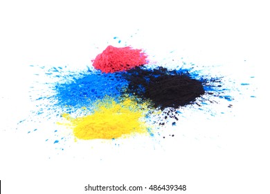 Cmyk Toner Powder (cyan, Magenta, Yellow, Black) Isolated On White Background