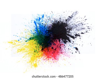 Cmyk Toner Powder (cyan, Magenta, Yellow, Black) Isolated On White Background