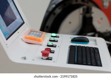 CNC Control Panel Of Tube Laser Cutting Machine. Selective Focus.