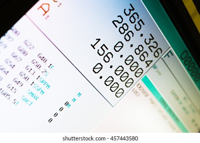 Cnc machine LCD screen, numbers and reading of the machine work.