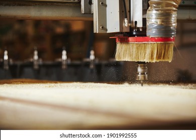 Cnc Machine Working, Cutting Wood. Woodwork Industry.