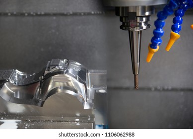 The CNC Milling Machine Cutting The Injection Mold Part With The Solid Ball Endmill Tool.The 