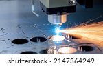 Cnc milling machine. Processing and laser cutting for metal in the industrial. Motion blur. Industrial exhibition of machine tools.