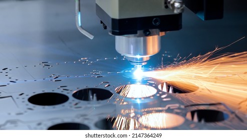 Cnc milling machine. Processing and laser cutting for metal in the industrial. Motion blur. Industrial exhibition of machine tools. - Shutterstock ID 2147364249