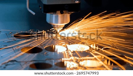 Cnc milling machine. Processing and laser cutting for metal in the industrial. Motion blur. Industrial exhibition of machine tools.	