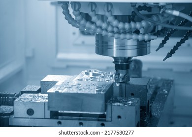The CNC milling machine rough cutting the injection mold parts by  indexable mill tool. The mold and die manufacturing process by machining center with the solid endmill tools.
