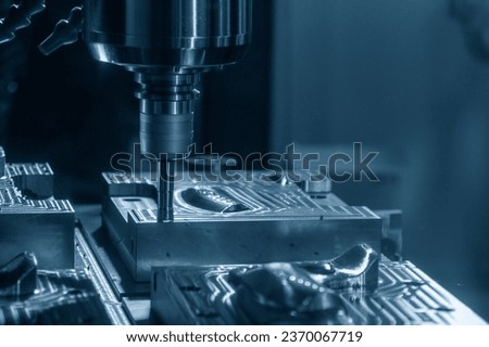 The CNC milling machine rough cutting the injection mold parts by indexable tools. The mold and die manufacturing process by machining center with the solid endmill tools.
