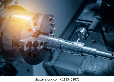 Cnc Turning Lathe Machine Cutting Groove Stock Photo 1115451878 ...