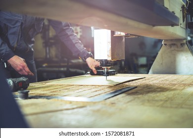 Cnc Wood Milling Machine Setting. Carpentry Background.