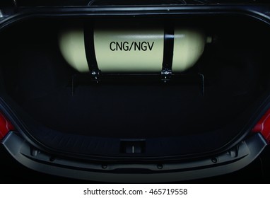 CNG / NGV tank inside car trunk.
