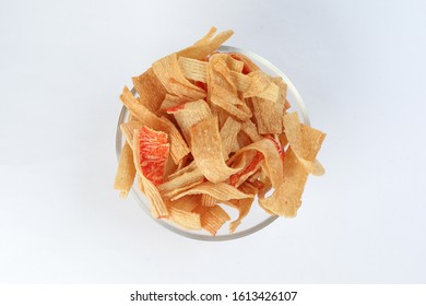 CNY Crab Chips Snack Glass Bowl White Background 