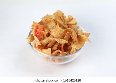 CNY Crab Chips Snack Glass Bowl White Background 