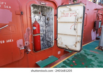 CO2 firefighting system in forecastle of bulk carrier ship