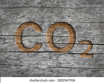 Co2 Text In Wood Natural Storage Carbon Dioxide Emission