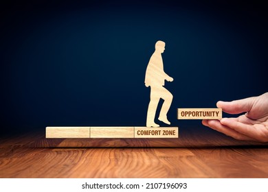 Coach motivate to leave comfort zone and take an opportunity for personal growth. Leaving comfort zone and enter growth zone motivational concept. - Shutterstock ID 2107196093
